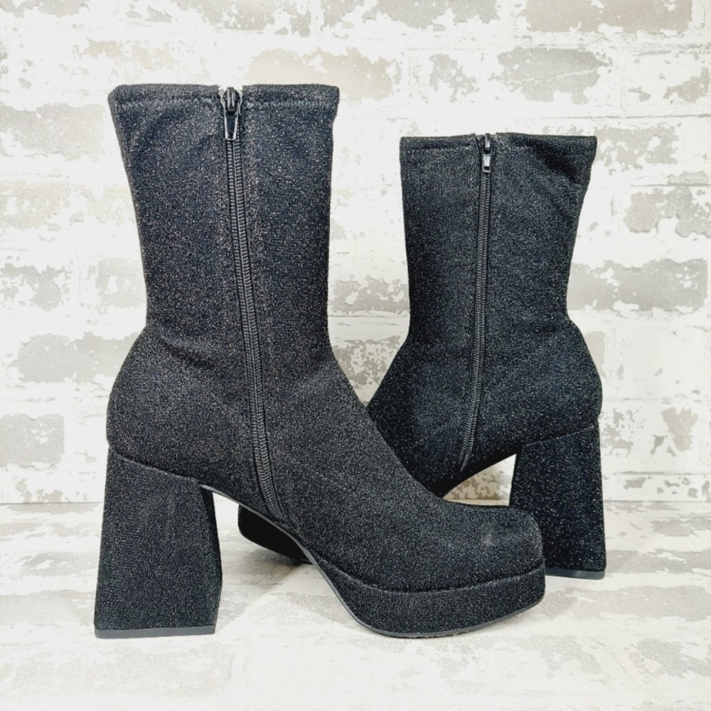 New Abound Steffie Glittery Black Heeled Boots Booties Women’s Size 8 Y2K style - Picture 4 of 9
